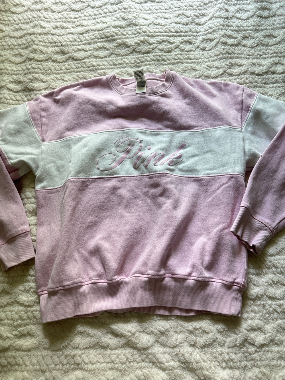 Victoria's Secret PINK Ivy Fleece Pullover Sweatshirt in pink and white